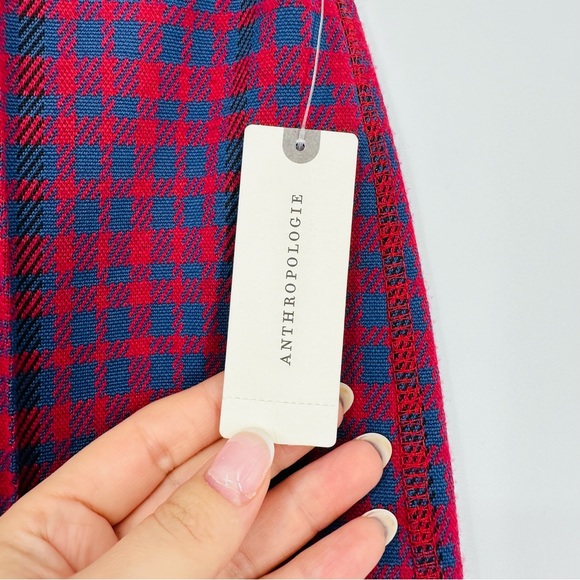Anthropologie Maeve Margot Red Blue Plaid Flare Leg Pull On Stretch Pants New XS - Picture 11 of 12